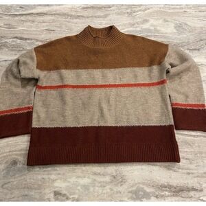 Universal Thread Women's Sweater XL Brown Tan Stripe Mock Neck Soft Cozy Fall